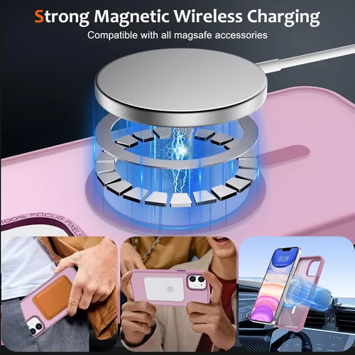 Vista 1197 de Anuck - Funda magnética para iPhone 11 compatible con MagSafe, carcasa trasera mate translúcida dura, borde de TPU, delgada, resistente a impactos