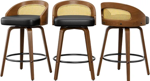Vista 13 de YaFiti Taburetes de bar, taburetes de bar de 26 pulgadas de altura de mostrador con patas de madera curvada, taburetes giratorios con respaldo