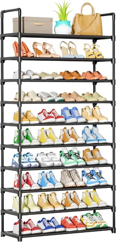 Vista 10 de Kitsure Zapatero – Organizador de zapatos de 10 niveles con estantes de tela desmontables y marco de metal, zapatero alto para armario, entrada