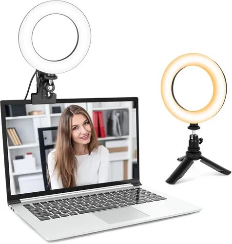 Vista 8 de UBeesize Anillo de luz para computadora portátil de 10.5 pulgadas con soporte y soporte para teléfono para escritorio, iluminación de zoom