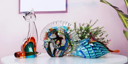 Vista 6 de EUSTUMA Adorno de figura de gato de vidrio soplado a mano, adorno de animal para decoración del hogar, colección de animales para regalo