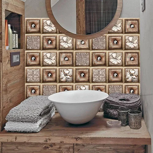 Vista 6 de 20 calcomanías de azulejos para baño, cocina, bricolaje, a prueba de aceite, impermeables, de PVC, retro, autoadhesivas, decoración estilo marroquí