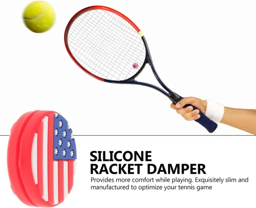 Vista 8 de Partykindom 6 unidades de amortiguadores de raqueta de tenis con bandera americana, amortiguadores de vibraciones para raquetas de tenis, accesorios
