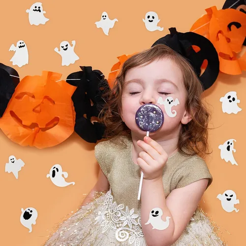 Vista 6 de 450 calcomanías de espuma de fantasma de Halloween, calcomanías autoadhesivas de fantasma, calcomanías blancas y negras para Halloween, tarjetas