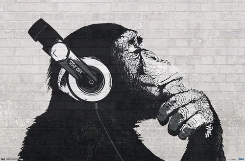 Vista 8 de Trends International Chimp with Headphones on Wall Wall Poster, 14.725" x 22.375", Barnwood Framed Version