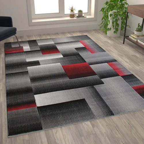 Vista 27 de Flash Furniture Elio Collection - Alfombra de área con patrón de bloques de color, alfombra de olefina azul de pelo alto, alfombra de área de 2 x 3