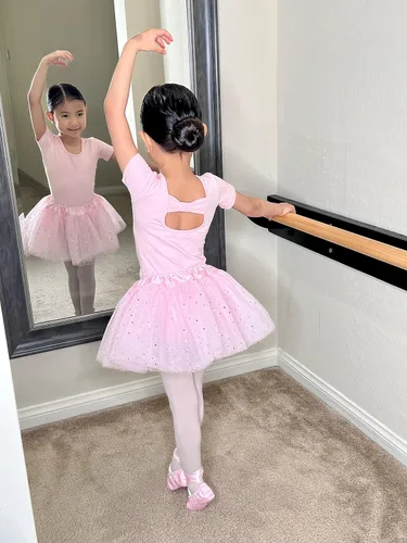 Vista 3 de Stelle Leotardo de ballet para niñas, trajes de gimnasia con lazo en la espalda