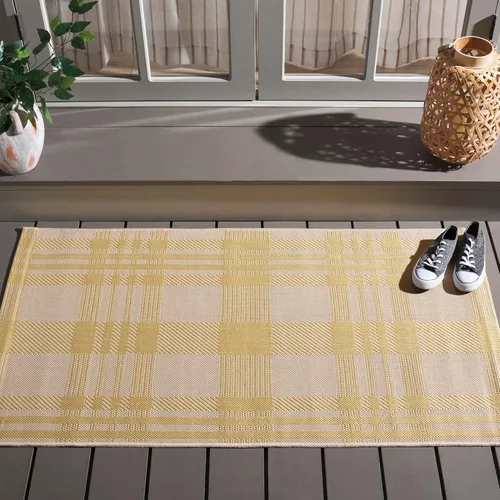 Vista 107 de SAFAVIEH Alfombra Lavable para Exteriores Colección Courtyard - 2'3" x 4', Beige y Azul, Patrón a Cuadros, No Desprende Pelusa y Fácil Limpieza