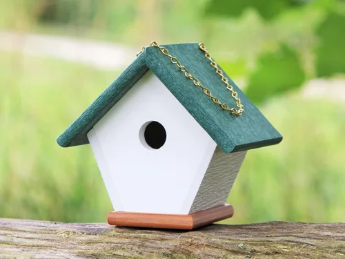 Vista 8 de Casa colgante Wren: Casa de pájaros verde bosque hecha de madera de poliéster ecológica