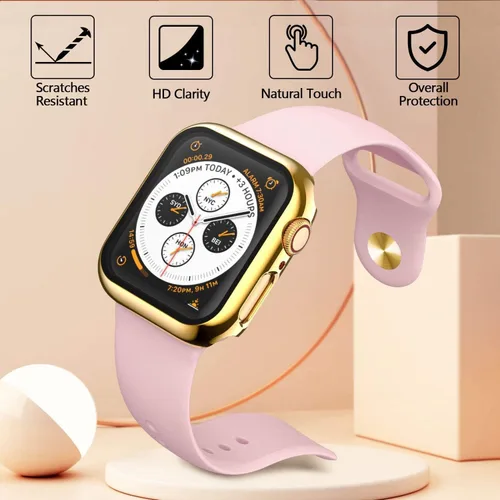 Vista 4 de Paquete de 2 fundas protectoras de pantalla de vidrio templado de 1.496 pulgadas para Apple Watch Series 3, 2, 1, chapada, dura cobertura completa
