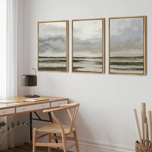 Vista 206 de wall26 Lienzo enmarcado para pared, juego de arte de acuarela pastel, paisaje rural, ilustraciones con formas abstractas, arte moderno, decorativo