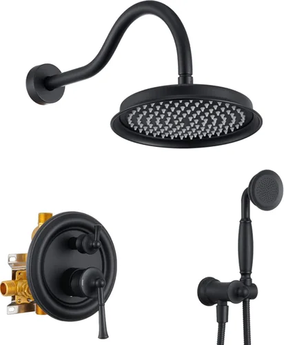 Vista 11 de Cabezal de ducha de lluvia con rociador de mano, sistema de ducha de lluvia con válvula empotrada, kit de acabado de ducha de lujo para montaje