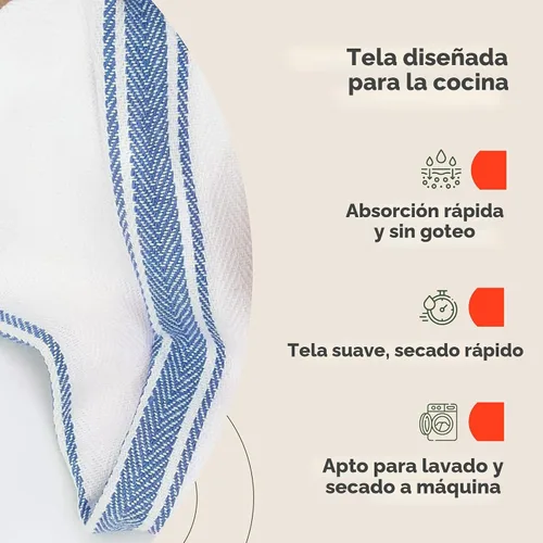 Vista 4 de Zeppoli - Trapos clásicos de cocina, de 100% algodón, para cocina o limpieza, reusables, súper absorbentes, lavables a máquina, paquete a granel