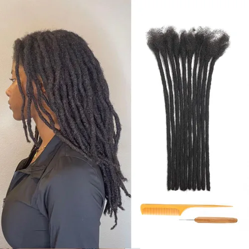 Vista 19 de Extensiones de Rastas de Cabello Humano 0.4cm de Grosor 4 Pulgadas 20 Hebras 100% Cabello Humano Real para Hombres/Mujeres/Niños Completamente