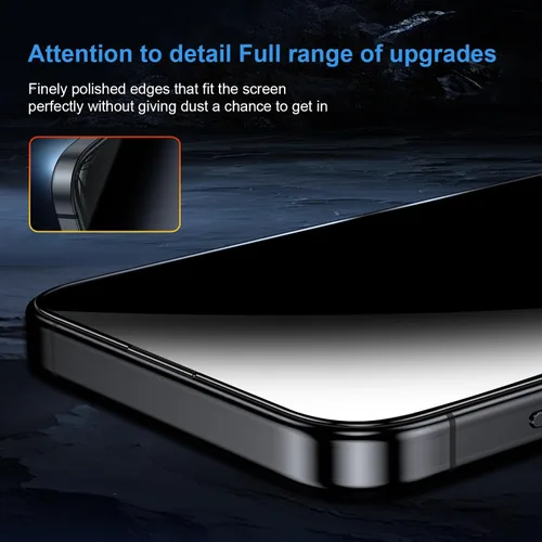 Vista 4 de OneFish Protector de pantalla para iPhone 13 Pro Max / 14 Plus de privacidad, vidrio templado antiespía de 4 vías de 360°, dureza 9H, bordes