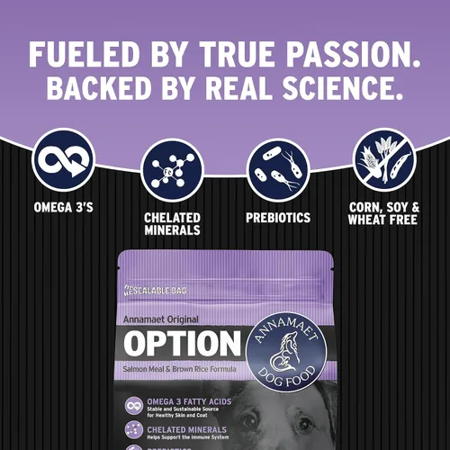 Vista 3 de Annamaet Original Option Formula - Alimento seco para perros, 24% de proteínas (salmón y arroz integral), bolsa de 40 libras