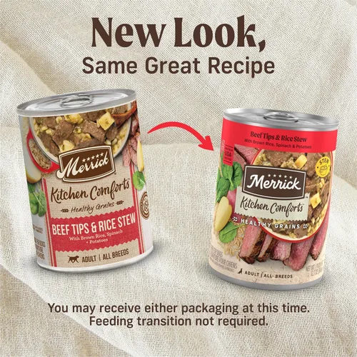 Vista 2 de Merrick - Kitchen Comforts - Comida húmeda para perros: salsa, trozos de carne de res, guisado de carne con arroz y arroz integral, con granos, (12)