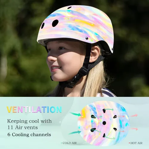 Vista 8 de Casco de bicicleta ajustable con gradiente de color para niños pequeños de 3-5-8-14+ años, niñas y niños. Casco para monopatín y bicicleta