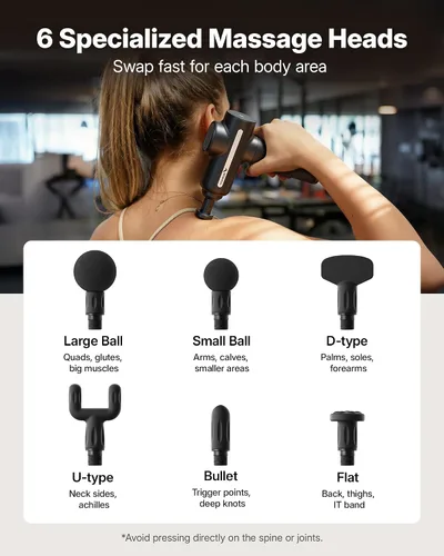 Vista 6 de MERACH Pistola Masajeadora de Tejidos Profundos, Herramientas de Masaje de Percusión con 6 Cabezales de Masaje, Masajeadores Musculares Portátiles