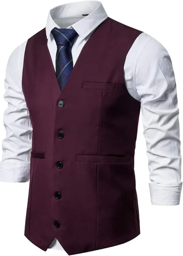 Vista 4 de DONGD Chaleco de traje formal para hombre, chaleco de vestir de negocios para traje o esmoquin Gris