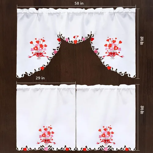 Vista 5 de Grelucgo Juego de cortinas bordadas para ventana de cocina (corazón)