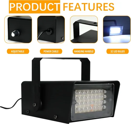 Vista 6 de ENUOLI Mini Luz Estroboscópica - 32 Bombillas LED Superbrillantes para Halloween, Control de Velocidad de Parpadeo Variable, Luces Intermitentes