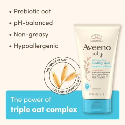 Vista 6 de Paquete de Aveeno Baby Healthy Start baño para recién nacidos, baño hipoalergénico para el cuerpo del bebé con avena prebiótica, sin fragancia, 8 fl