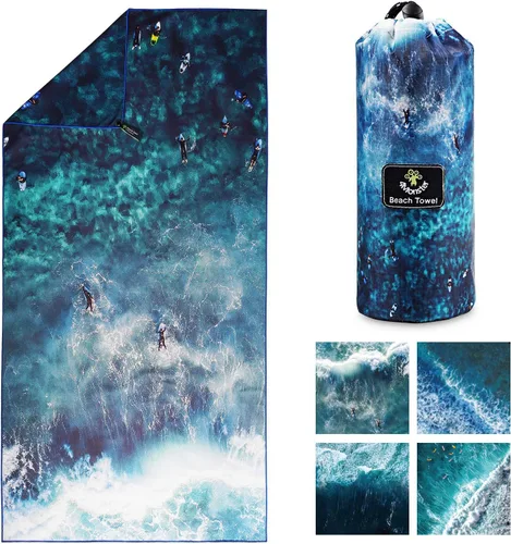 Vista 42 de 4Monster Toalla de playa de microfibra de secado rápido, toalla de viaje ligera súper absorbente para nadadores, toalla de camping sin arena 14