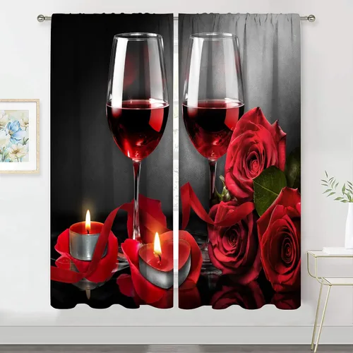 Vista 8 de Cortinas rojas de cocina de 27.5 pulgadas de ancho x 39 pulgadas de alto A1-rojo