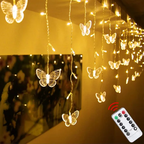 Vista 14 de Luces de Cortina de Mariposas, 4.9 pies, 48 Luces de Hadas LED USB para Ventana, 10 Mariposas, 8 Modos, Luces de Cadena con Parpadeo de Luciérnaga