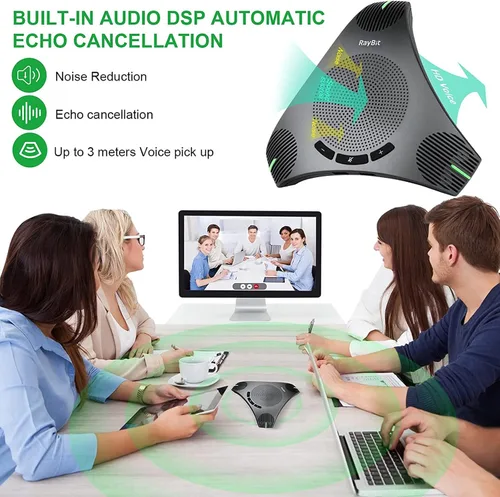 Vista 6 de Altavoz USB con doble concentrador, micrófono omnidireccional para sala de conferencias, altavoces de computadora con micrófono para oficina