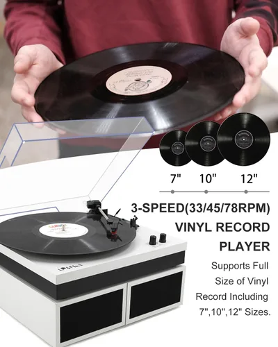 Vista 6 de LP&No.1 - Paquete de tocadiscos moderno con altavoces estéreo de estantería de doble potencia, preamplificador phono incorporado, transmisión por