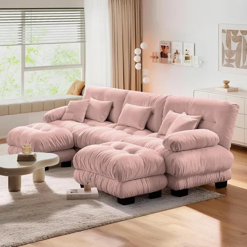 Vista 90 de Sofá Seccional Modular Extragrande de 93.7 pulgadas, Sofá de Dos Plazas Cloud Couch con Almohadas y Cojín Extra Grueso para Sala de Estar, Cine