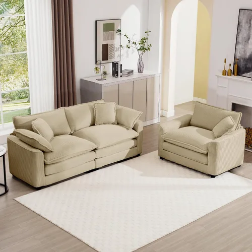 Vista 10 de mikibama Juego de sofá de lujo de 2 piezas, sofá de dos plazas y sillón, juego de sofás de pana moderna cómodos tipo nube para sala de estar