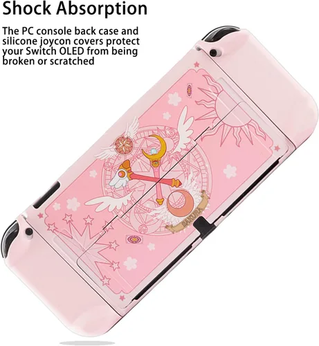 Vista 4 de BLINGKIYO Funda protectora para Nintendo SwitchSwitch OLED, lindo diseño de dibujos animados de policarbonato duro rosa acoplable para NS SwitchSkin