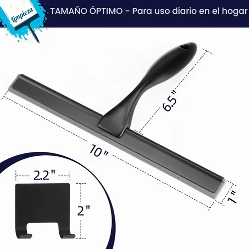 Vista 2 de Escobilla de ducha de 10 pulgadas, color negro mate, escobilla de goma de acero inoxidable multiusos para baño, puertas de ducha, espejos, azulejos