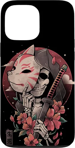 Vista 23 de iPhone 16 Death Messenger Japanese Aesthetics Grim Reaper Kitsune Mask Case