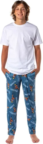 Vista 2 de Bioworld Naruto Shippuden Anime Cartoon - Pantalones de pijama para hombre, estampado de dibujos animados, color azul, Azul