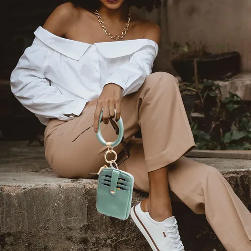 Vista 3 de SNUG STAR Llavero de pulsera con bolsillo para tarjetero de billetera llavero de moneda llavero de pulsera para mujer
