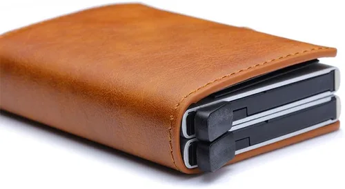 Vista 4 de Cartera ultrafina con bloqueo de RFID segura para tarjetas de crédito, Negro -, Minimalista
