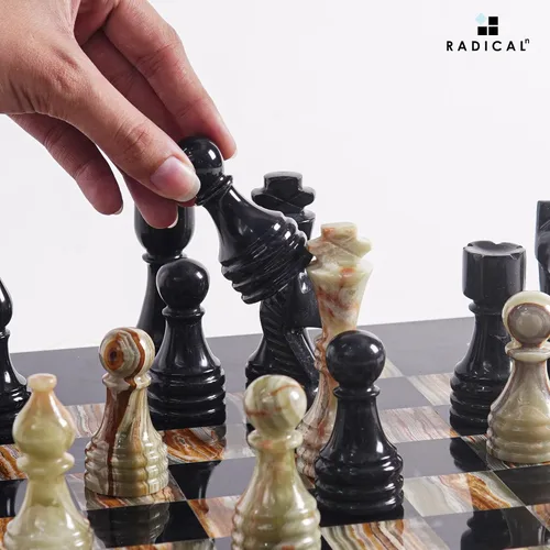 Vista 2 de Radicaln Figuras de ajedrez de mármol de 3.5 pulgadas, figuras hechas a mano en negro y verde multicolor para juego de mesa de ajedrez, juego