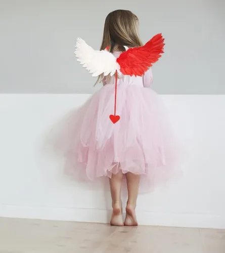 Vista 3 de Hying Alas de diablo blancas y rojas para adultos y niñas, disfraz de diablo de plumas para niños y mujeres, fiesta de Halloween, cosplay, disfraz