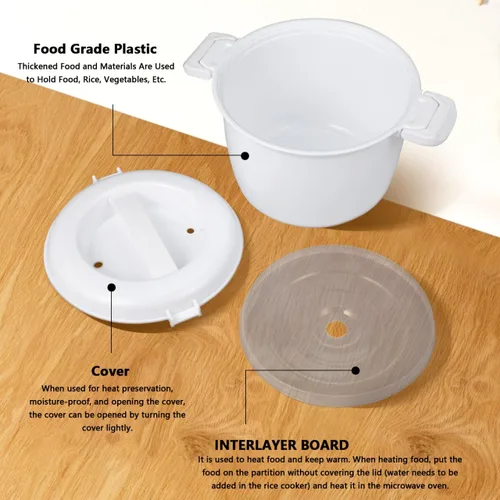 Vista 4 de DOITOOL Olla arrocera para microondas de 2 cuartos de galón, vaporizador para microondas para verduras, 1.8 L profesional micro utensilios de cocina