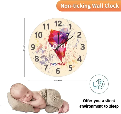 Vista 2 de UFunhome Reloj de pared con mapa del estado de Nevada, acuarela, Estados Unidos, reloj redondo de madera, funciona con pilas, silencioso, sin
