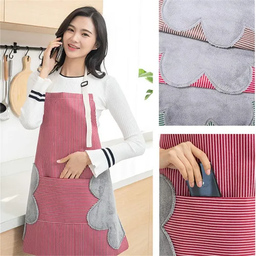 Vista 3 de V-shine Delantal de cocina para mujer con bolsillos para limpiar la mano, cuello ajustable para cocinar hornear