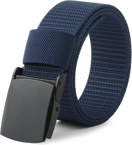 Vista 8 de AWAYTR Cinturón de trinquete de nailon para hombre, sin agujeros, cinturón de tela casual con hebilla de metal deslizante para jeans y golf