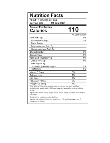 Vista 7 de Burl Barley Granola, Jarabe de arce y nueces, 1 libra, granola de grano entero, grano de cebada enrollada, granola de nuez de arce endulzada