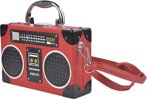 Vista 2 de QZUnique Bolso de hombro en forma de cinta con grabador de radio PU Crossbody bolso de noche retro para mujer, bolso de mano