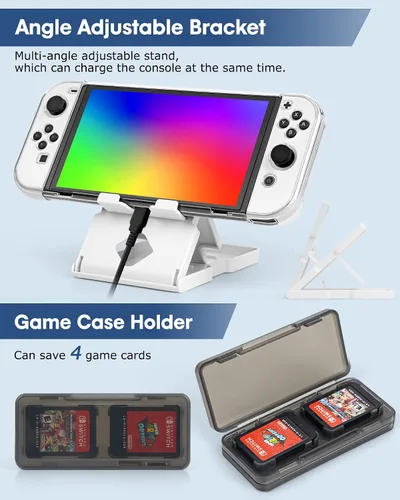 Vista 5 de Funda de transporte para Nintendo Switch OLED modelo, funda de viaje impermeable con funda protectora acoplable, soporte de soporte, protector