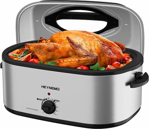 Vista 12 de Horno tostador de 18 cuartos de galón con tapa de autohilvanado, horno eléctrico de pavo de acero inoxidable de 1450W con asas de tacto frío, Negro